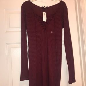 Kendall and Kylie burgundy sweater dress